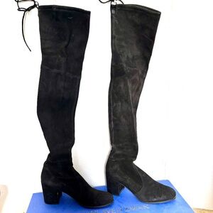 Stuart Weitzman Women's Black Suede Tieland Over The Knee Boots 9 B